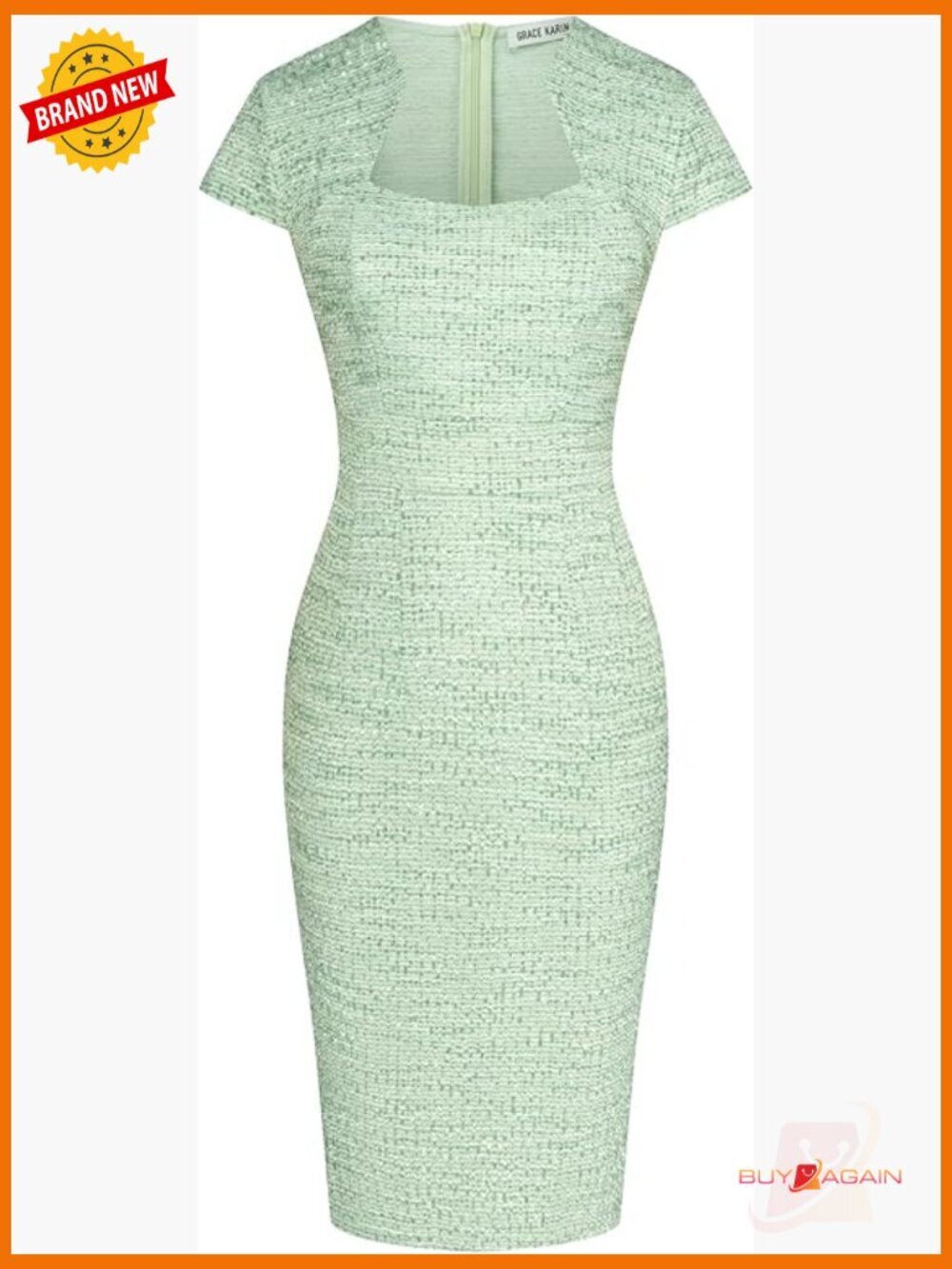 Cap Sleeve Tweed Bodycon Pencil Dress for Work Cocktail Party